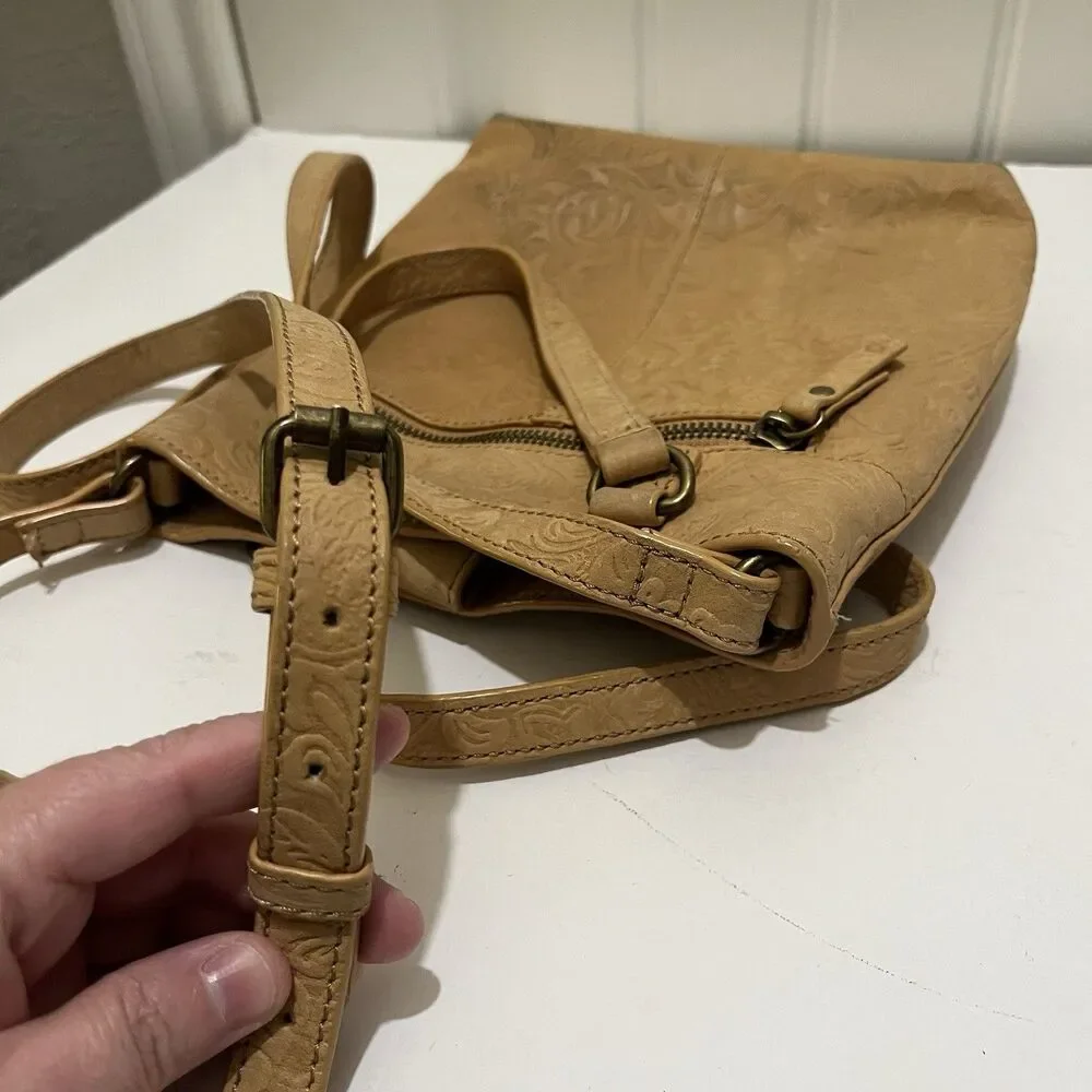 Steven By Steve Madden Embossed Floral Tan Leather Crossbody Bag Western Boho